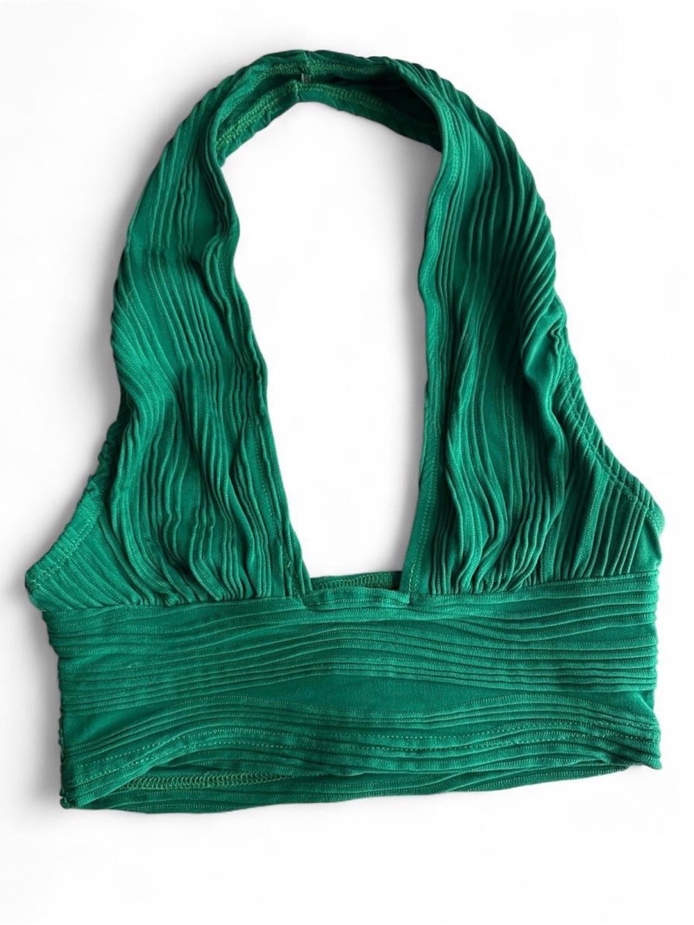 Green Halter Ribbed Crop Top - Women